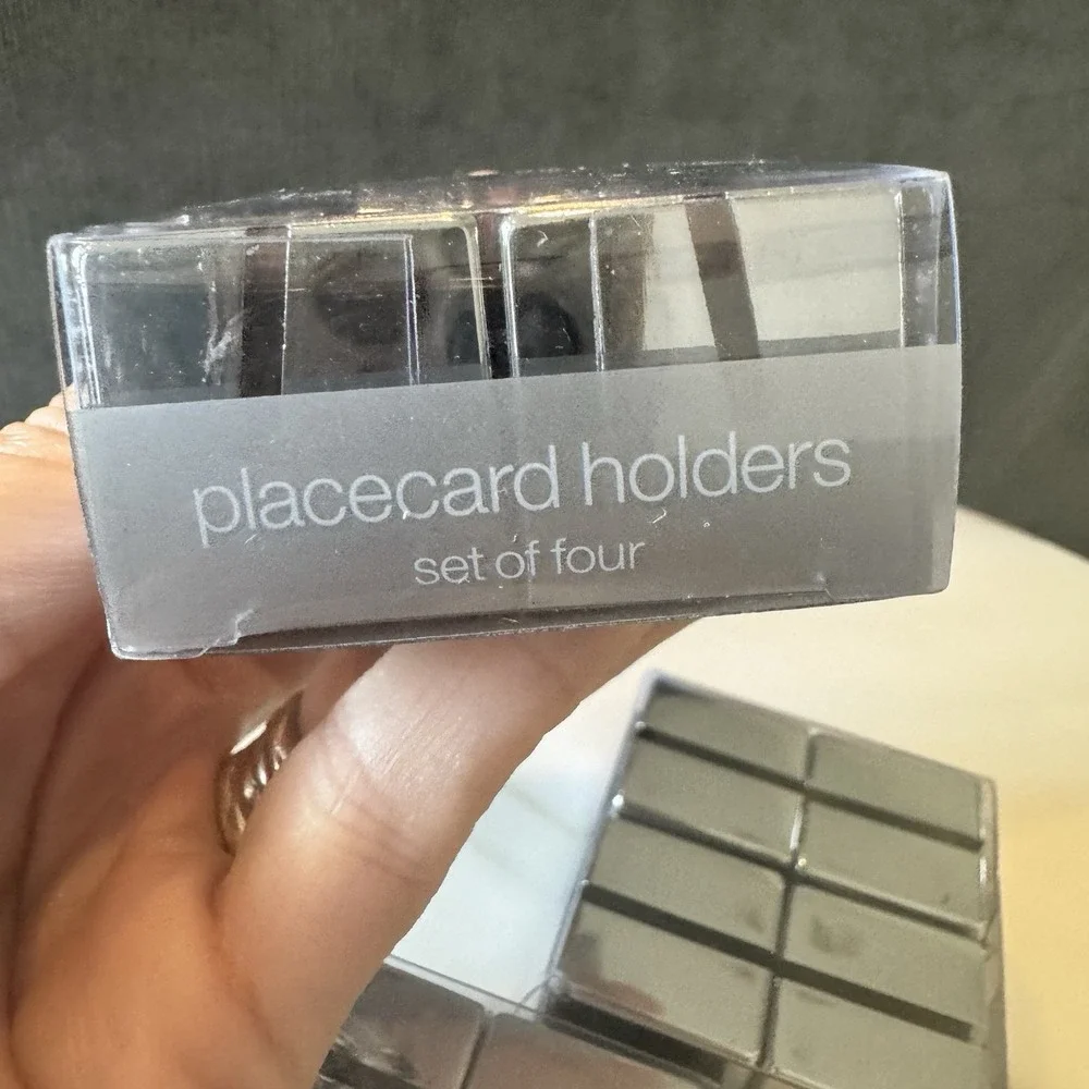 Crate & Barrel 427-861 Silver/Chrome  12 Dinner Placecard Holders ~ 3 Sets Of 4